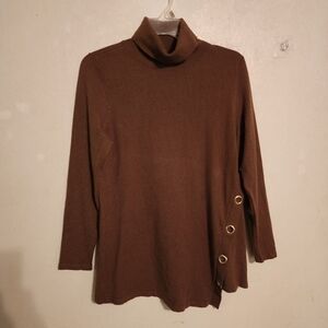 Soft Surroundings Sleek Lines Turtleneck Sweater Green Size Medium Petite